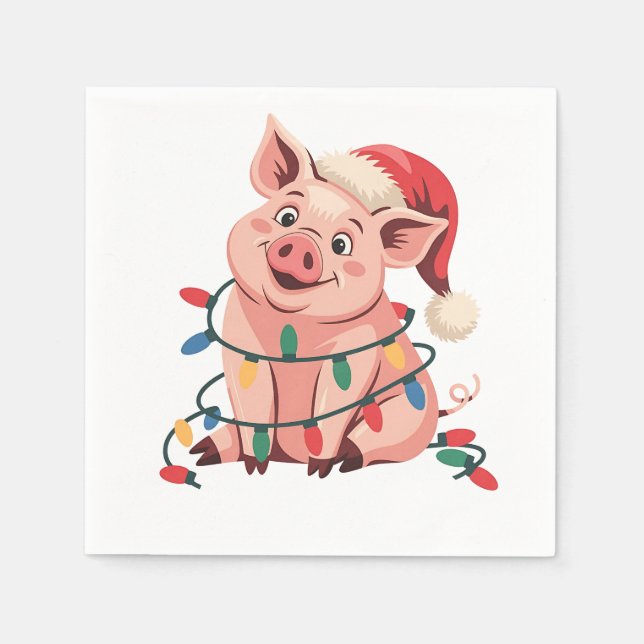 Julbelysning Gris som bär Xmas-hatt - Grisälskare Pappersservett (Framsidan)