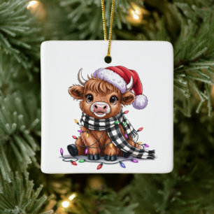 Julbelysning Highland Ko Santa Hatt Julgransprydnad Keramik