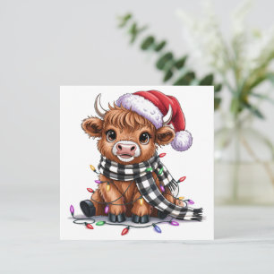 Julbelysning Highland Ko Santa Hatt Julkort