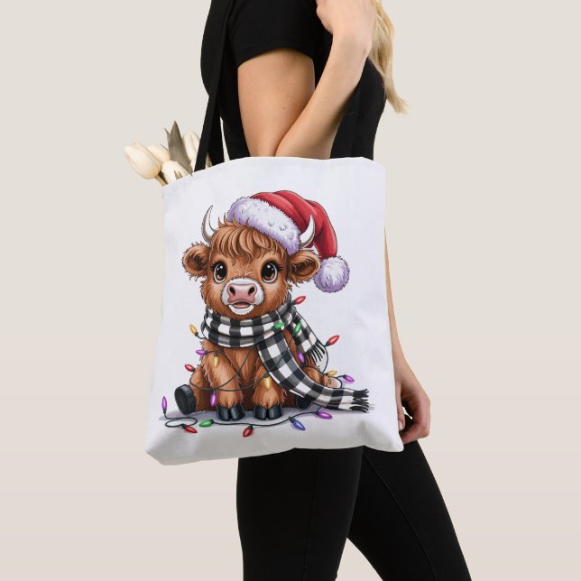 Julbelysning Highland Ko Santa Hatt Tygkasse (Närbild)