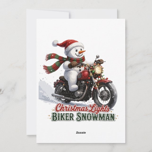 Julbelysning med motorcykel-snömannen julkort (Baksida)