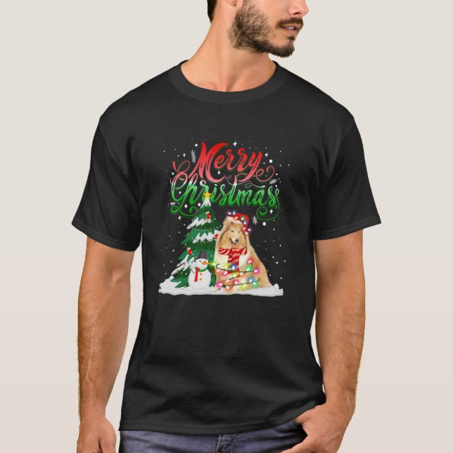 Julbelysning Pajama Matching Sheltie Santa X T Shirt (Framsida)