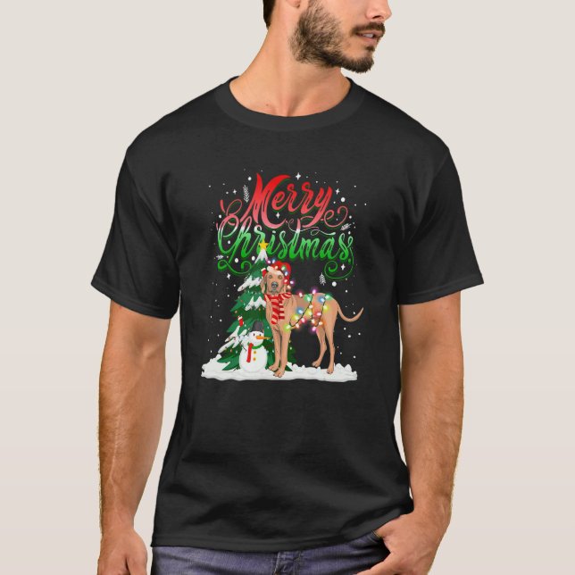 Julbelysning Pajama Matching Vizsla Santa Xm T Shirt (Framsida)