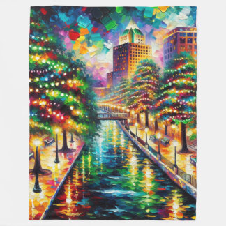 "Julbelysning: San Antonio Riverpromenad" Fleecefilt