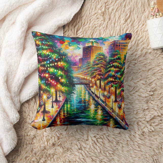 "Julbelysning: San Antonio Riverpromenad" Kudde (Filt)