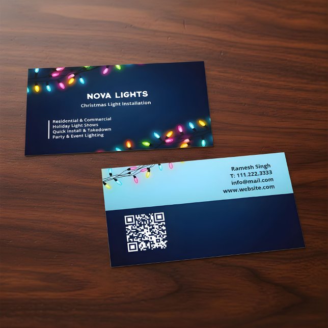 🦌 Julbelysning Semester Belysning Anpassad QR Visitkort (Christmas Holiday Lighting Custom QR Business Card)
