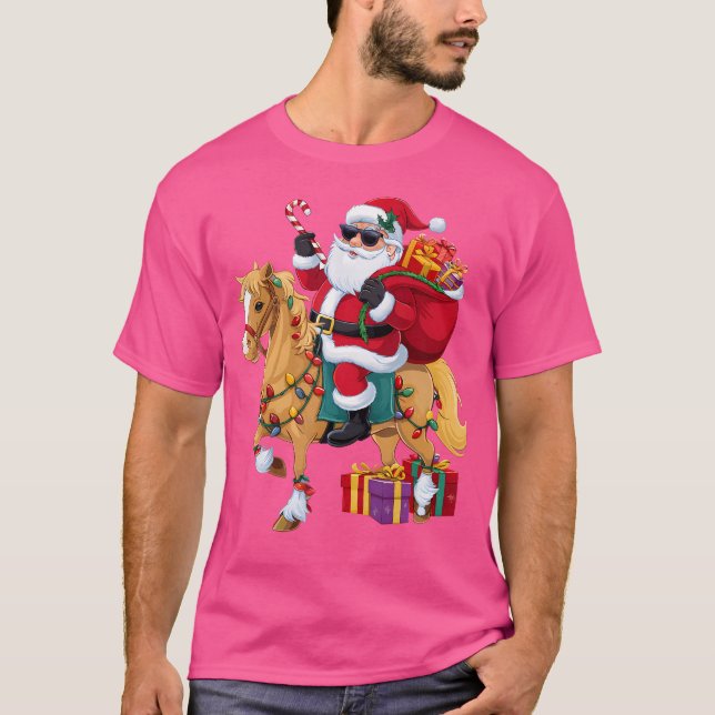 Julbelysning Tomte Ridande Häst Jul T Shirt (Framsida)