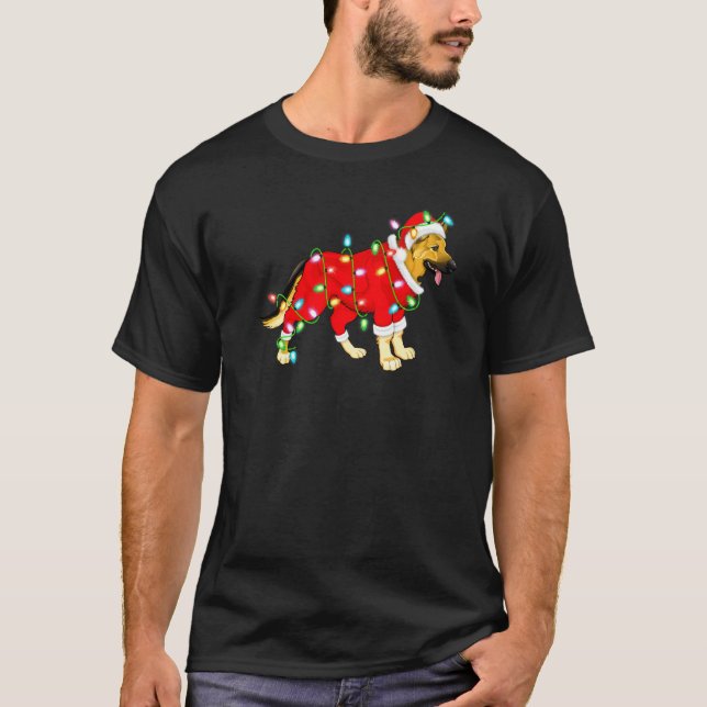 Julbelysning Tomte Tysk Shepherd Jul T Shirt (Framsida)