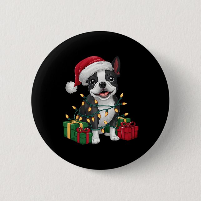 Julbelysning Tomtehatt Boston Terrier Hund Jul Knapp (Framsida)