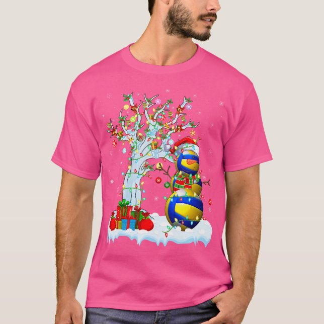 Julbelysning Träd Rolig Snöman Volleyball Kristus T Shirt (Framsida)