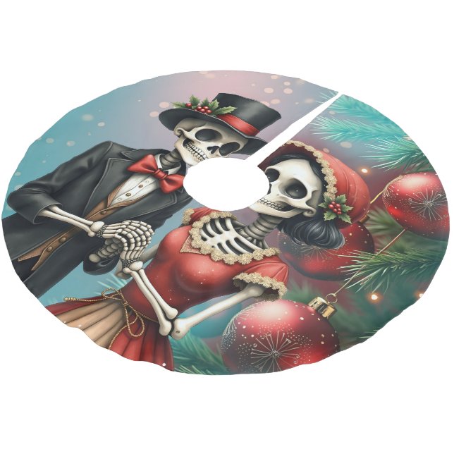 Julbenromans, Ett festligt skelettpar. Julgransmatta Borstad Polyester (Vinklad)