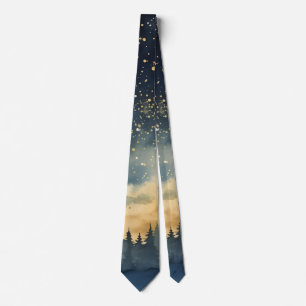 Julbergen Träd Skyline Stars Blue Grått Slips