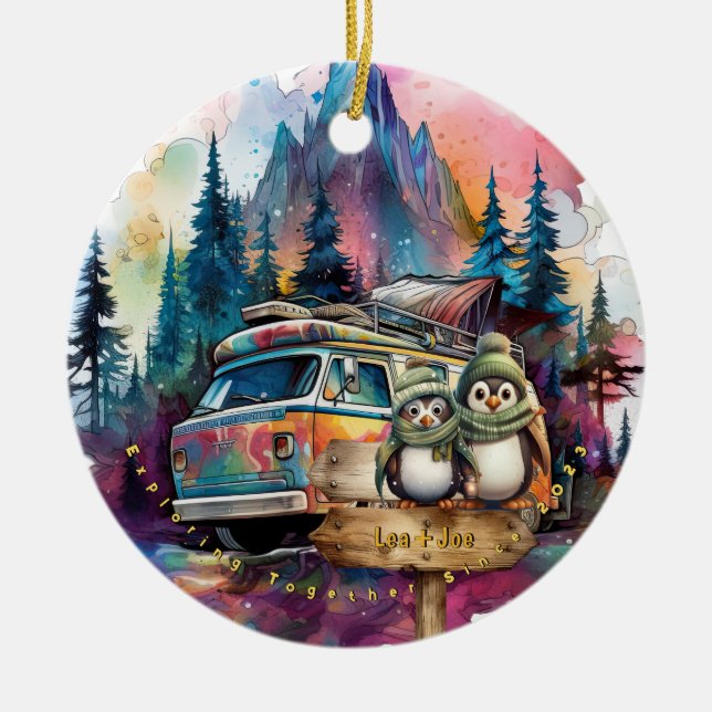 Julberget Vattenfärg Nylostat par Julgransprydnad Keramik (Framsidan)