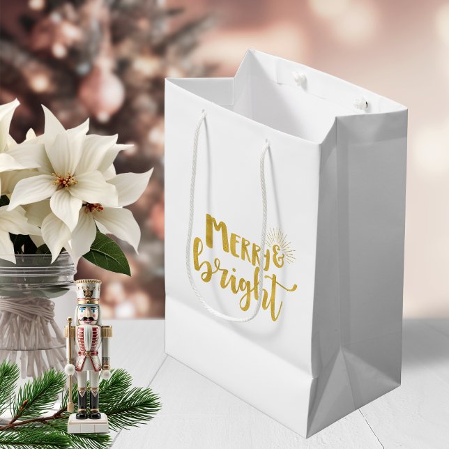 Julberry och Bright Faux Guld Typography (Christmas Merry and Bright Faux Gold Typography Medium Gift Bag)