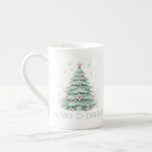 Julberry och Bright Julgran Mint Rosa Benporslin Mugg