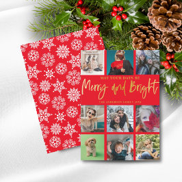 Julberry och Bright Red Faux Guld 9 Photo Julkort