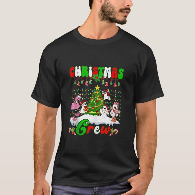 Julbesättning Funny Flamingo Ghost Gräs Träd Julaf T Shirt (Framsida)