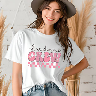 Julbesättning Groovy Retro Rosa Typografi T Shirt