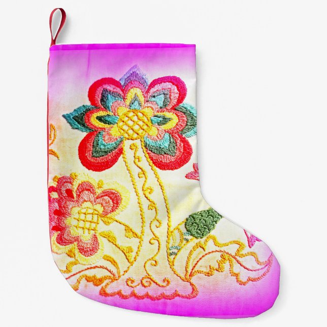 Julbeståndet vid den tropiska rosa träd liten julstrumpa (Framsidan)