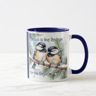 Julbibel Citat Cute Chickadee Birds Mugg