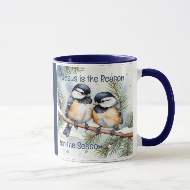 Julbibel Citat Cute Chickadee Birds Mugg (Höger)