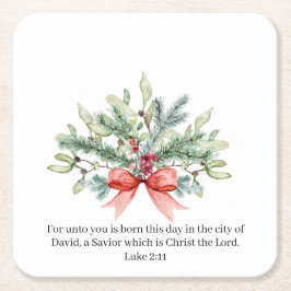 Julbibel Verse Watercolor Greenery Blommigt Underlägg Papper Kvadrat