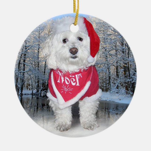 JulBichon Frise hund Julgransprydnad Keramik (Framsidan)
