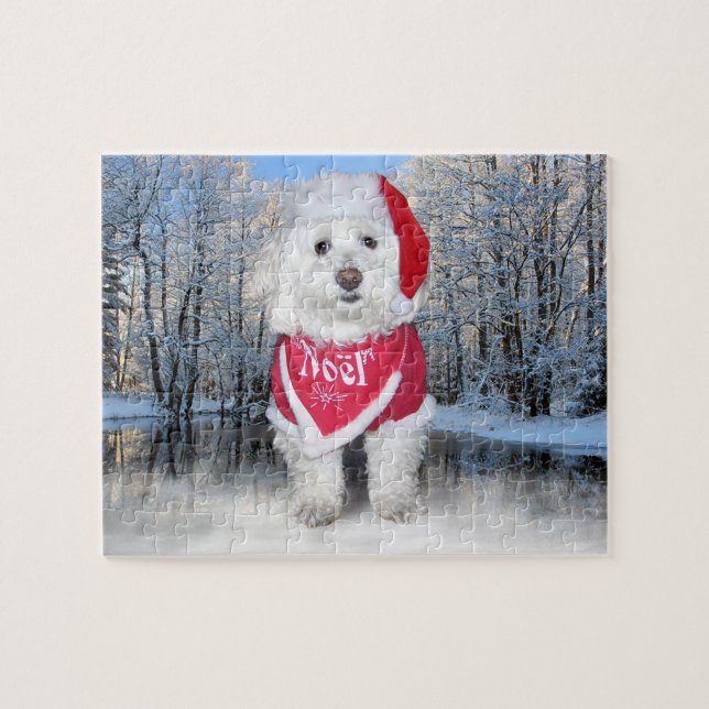 JulBichon Frise hund Pussel (Horisontell)