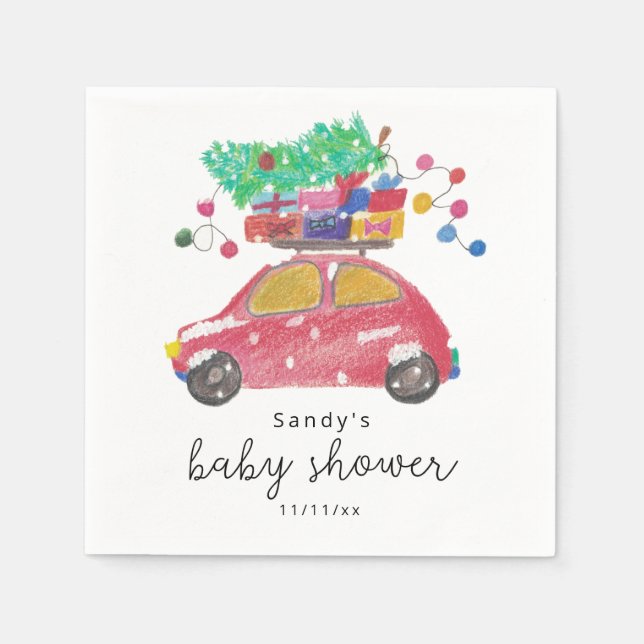 Julbil - baby shower  pappersservett (Framsidan)