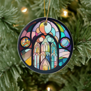 Julbild Glasmosaik Katedralfönster Foto Julgransprydnad Keramik