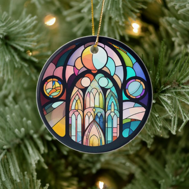 Julbild Glasmosaik Katedralfönster Foto Julgransprydnad Keramik (Träd)