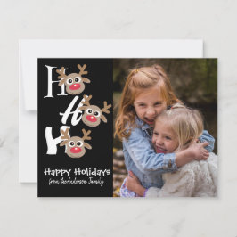 Julbild Ho Ho Ho Ren Vit text Svart Julkort