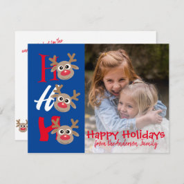 Julbild Ho Ho Ho Tecknad Ren Blå Julkort