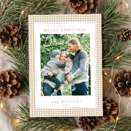 Julbild i beige hundtandsmönster julkort