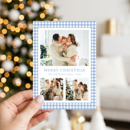 Julbild i blå gingham julkort