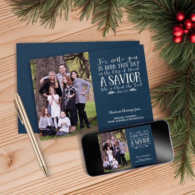 Julbild Kristen Julvers Typografi Semester Foto Julkort (Christian Christmas Verse Typography Holiday Photo Christmas Card)