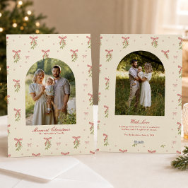 Julbild med krämröd rosettgrönska för familjefoto julkort