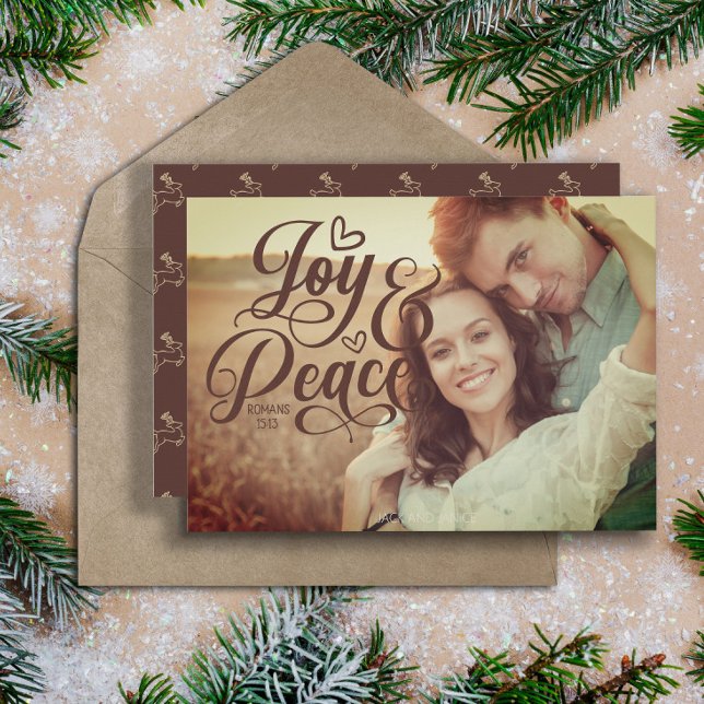 Julbild med kristen bibelvers om glädje och frid (Joy and Peace Christian Christmas photo greeting card.)