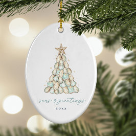 Julbild med ostronskal från kusten julgransprydnad keramik