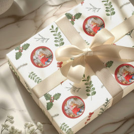 Julbild med vattenfärggrönska presentpapper