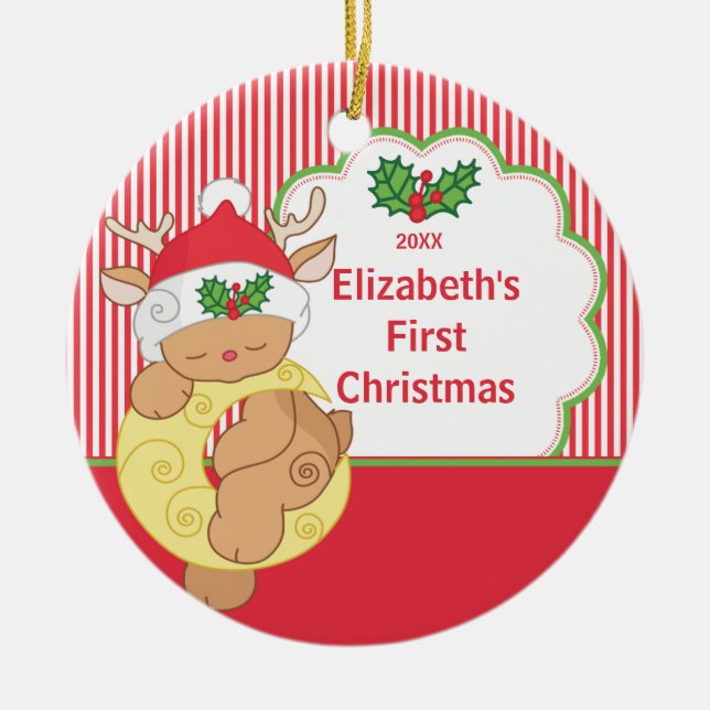 Julbild ornament hjort för bebis första jul (Framsidan)