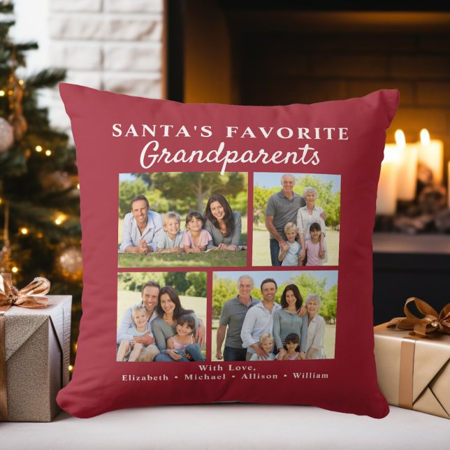 Julbild på mormors och morfars favoritfoto kudde (Santa's Favorite Grandparents Photo Christmas Throw Pillow)