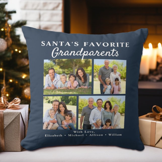 Julbild på mormors och morfars favoritfoto kudde (Santa's Favorite Grandparents Photo Christmas Throw Pillow)