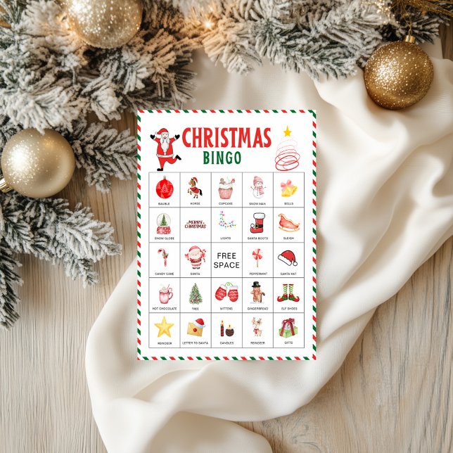 Julbingokort | Barnjulspelsaktivitet Reklamblad (Christmas Bingo Cards | Kids Christmas Party Game Flyer)