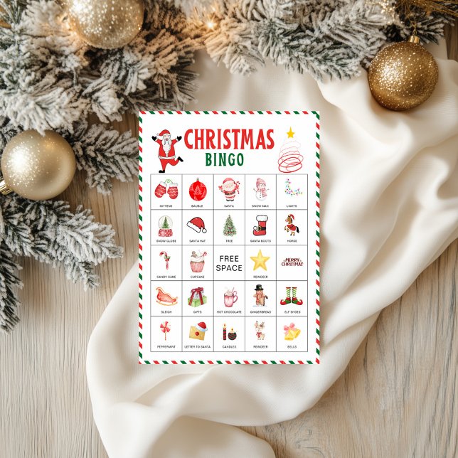 Julbingokort | Julfestlek för barn Reklamblad (Christmas Bingo Cards | Kids Christmas Party Game Flyer)