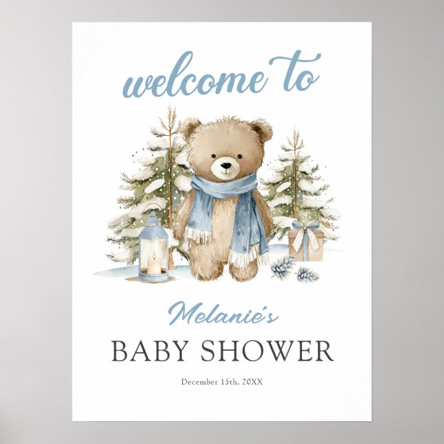 Julbjörn Baby Shower Välkomstskylt Poster (Framsidan)