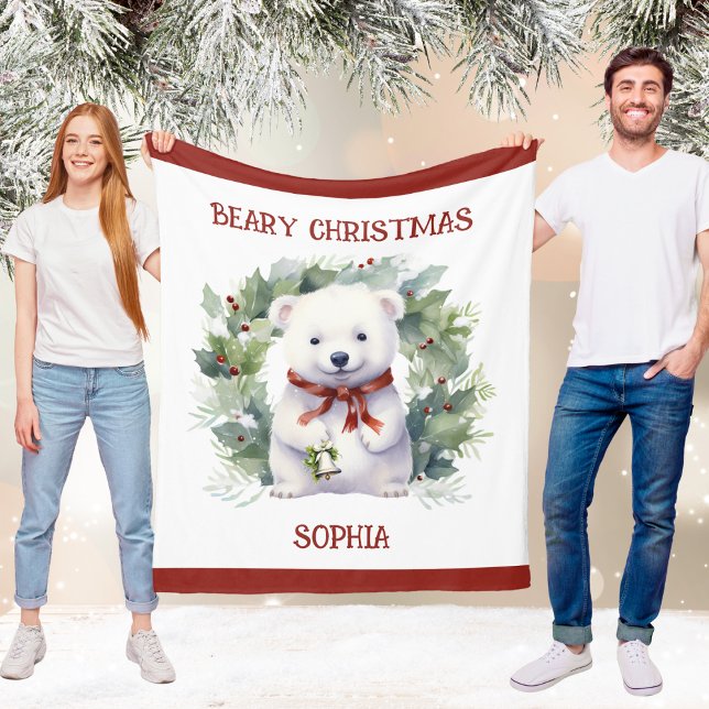 Julbjörn filt för barn med namn (Christmas Bear Blanket for Kids With Name)