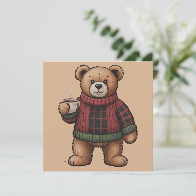 Julbjörn Kaffe Retro Julmatchning Julkort (Stående Fram)