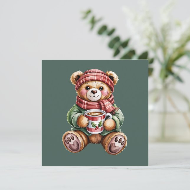 Julbjörn Mysig Jul Vinter Kaffe Julkort (Stående Fram)