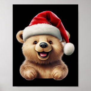 Julbjörn Santa Hatt Jul Rolig Xmas Björn Poster